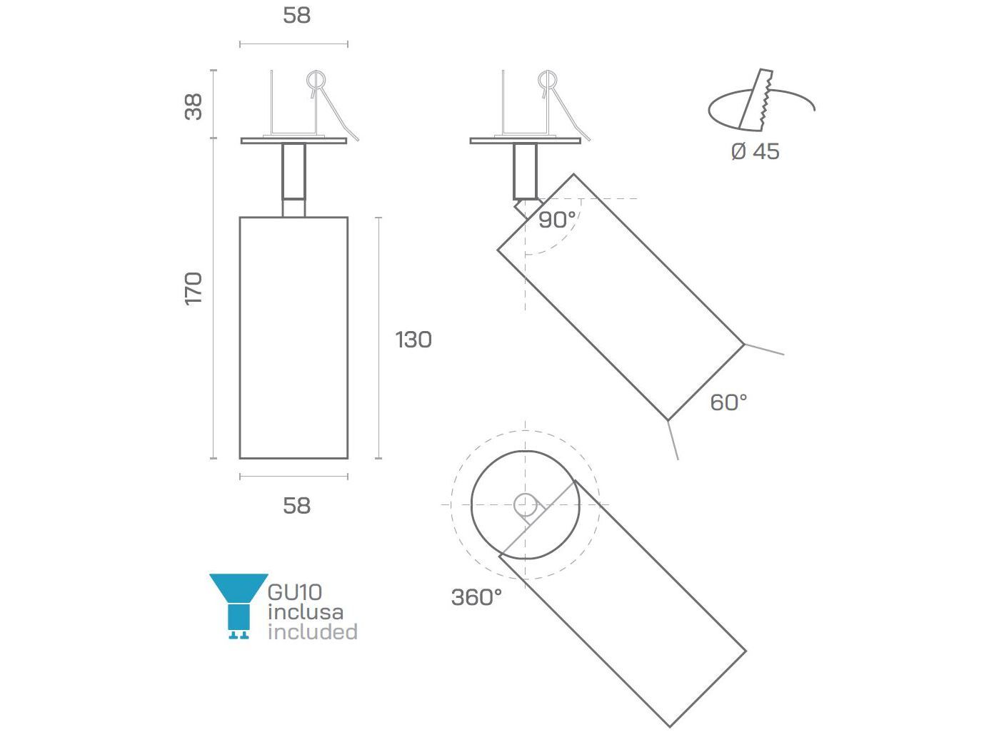Круглый поворотный алюминиевый прожектор с утопленной розеткой Amarcords Tobe ARCH-00120573 - Вид №15