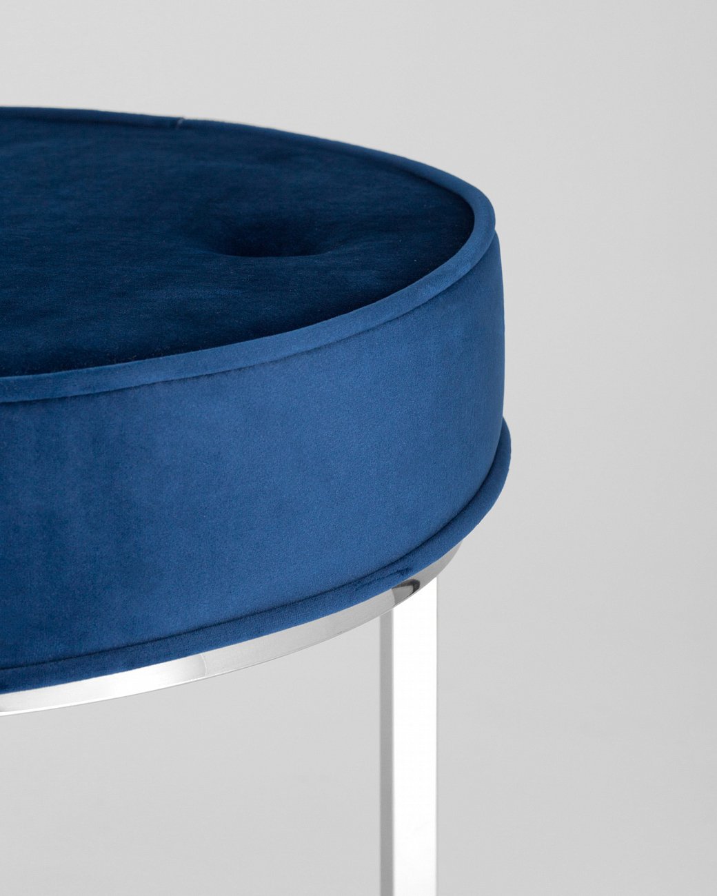 Пуфик круглый синий велюровый на стальных ножках "Сапфир" STOOL GROUP  00-3958857 Синий;хром  - Вид №4