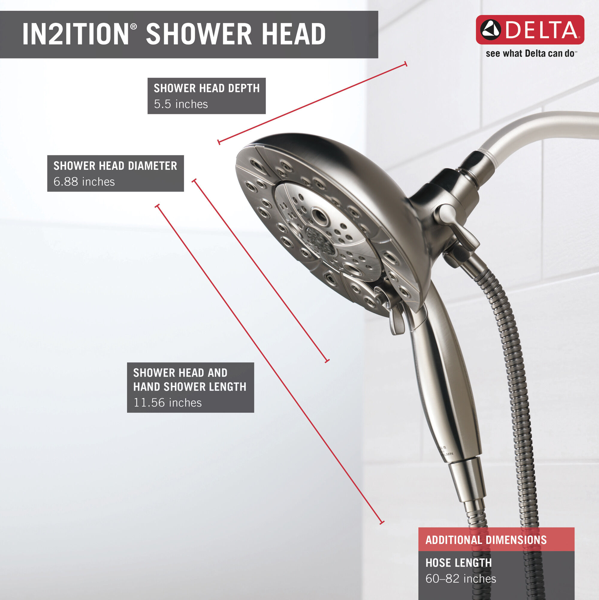 H2Okinetic® In2ition® Душ два в одном с 5 настройками Delta Faucet 58480-SS-PK - Вид №9