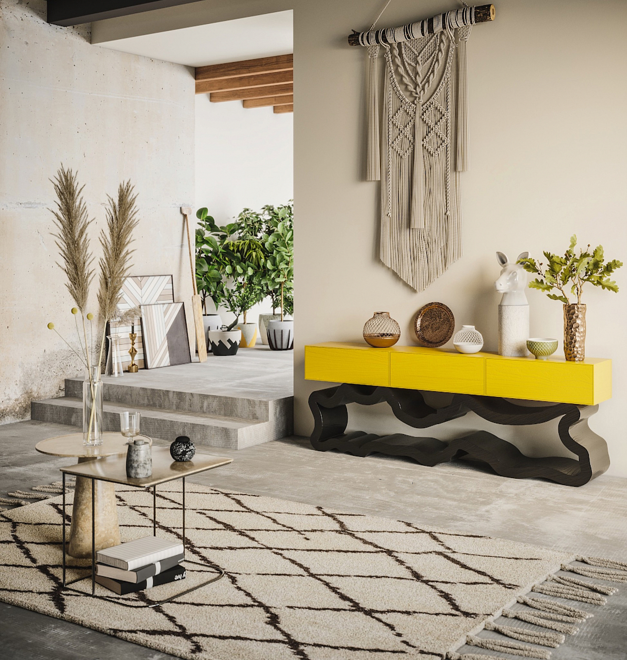 Тумба под телевизор дизайнерская орех, изножье зеленое с текстурой "Эклер" от Odingeniy ODINGENIY  178415 Зеленый;коричневый  - Вид №6