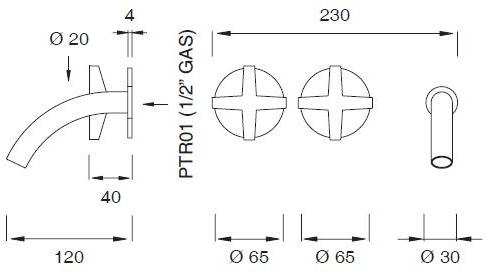Ceadesign Группа из 2 смесителей открытого / закрытого типа с изливом Cross Crx 11 - Вид №1