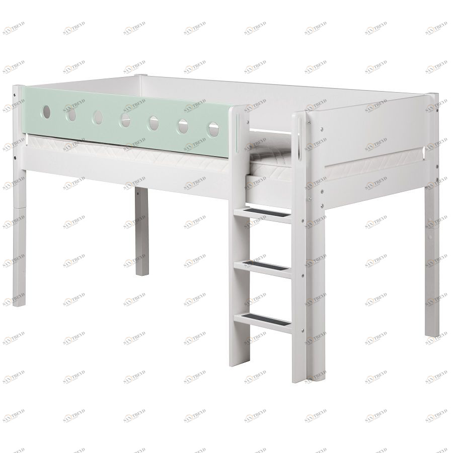 Кровать Flexa White с лестницей, 200 см, белая с мятным 801730919