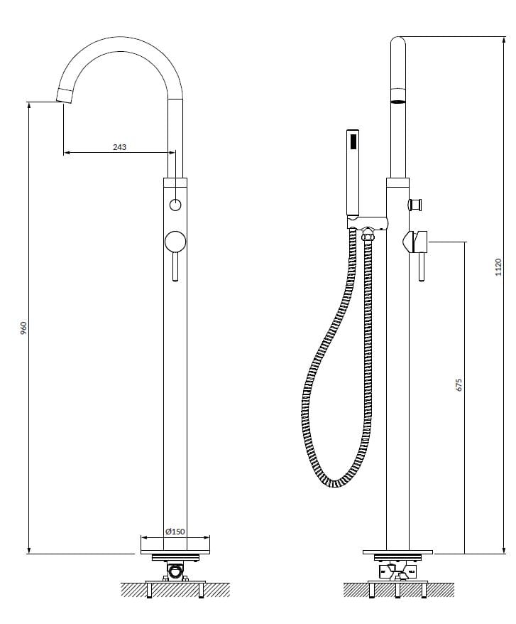 Смеситель для ванны с ручным душем OMNIRES Y Y1233 ARCH-00035108 - Вид №15