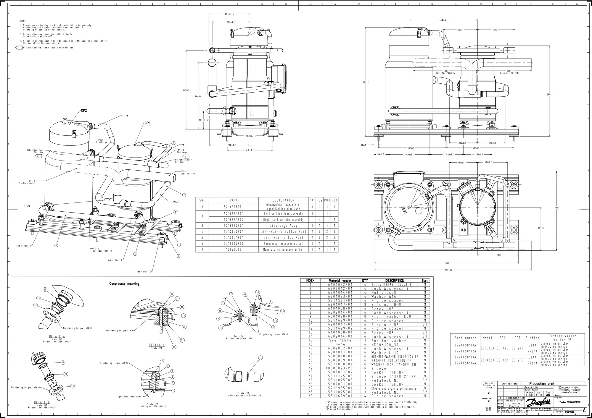 Danfoss DSH — Герметичные спиральные компрессоры, R410A DSH090A4ALC Компрессор спиральный 120H1183  - Вид №13