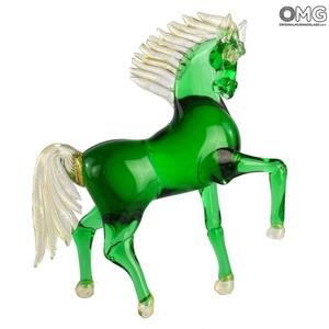 4480 ORIGINALMURANOGLASS Статуэтка Скаковая Лошадь - зелёная - муранское стекло OMG 17 см