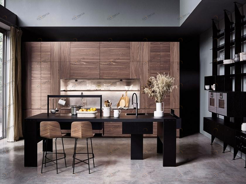 Cesar Кухня из стали и дерева с островом Intarsio sun-id-1468990