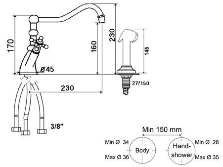 rvb Смеситель для кухни на столешницу с ручным душем на одно отверстие 1920-1921 1921.--.12 - Вид №1