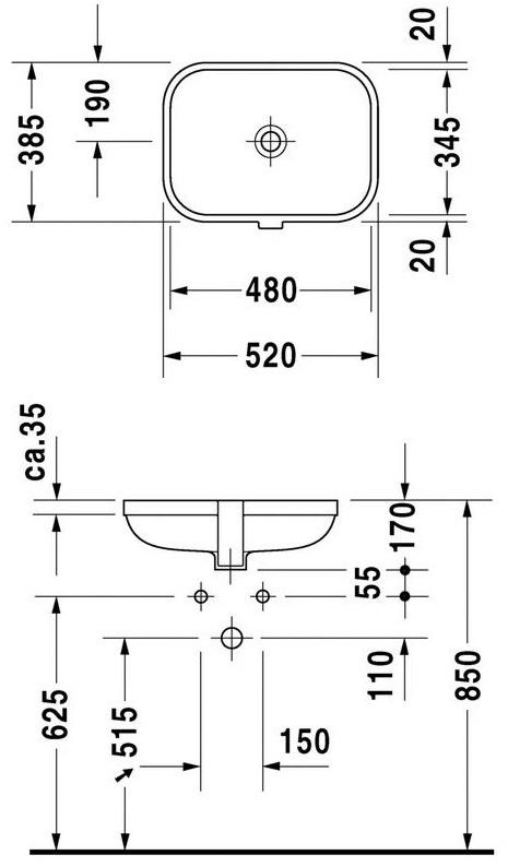 045748 Накладная раковина под столешницу  овальная Duravit Happy D.2 - Вид №1