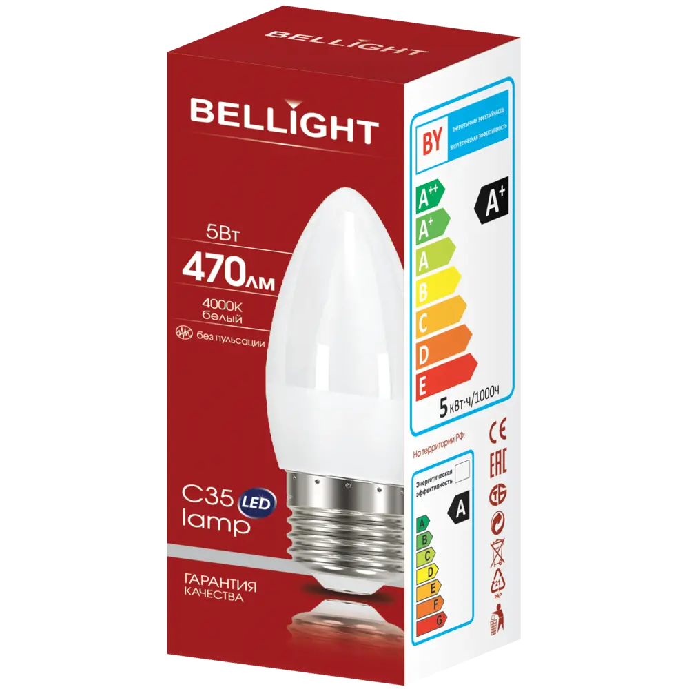 BELLIGHT Светодиодная лампа E27 свеча 5Вт теплый белый свет 86170857 STLM-0066654 - Вид №3