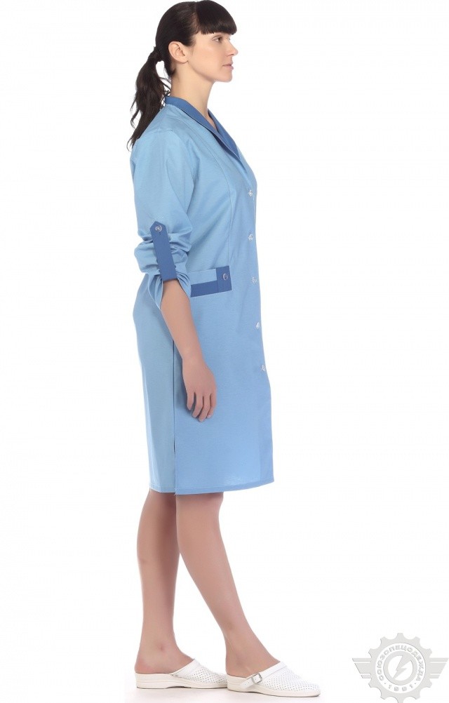 61739 Халат "Радуга" длинный рукав голубой  Одежда для обслуживающего персонала  размер 62 Спецодежда  - Вид №10