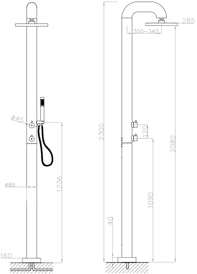 JEE-O Напольная термостатическая душевая стойка с ручным душем Fatline 200-6310 / 200-6311 - Вид №2
