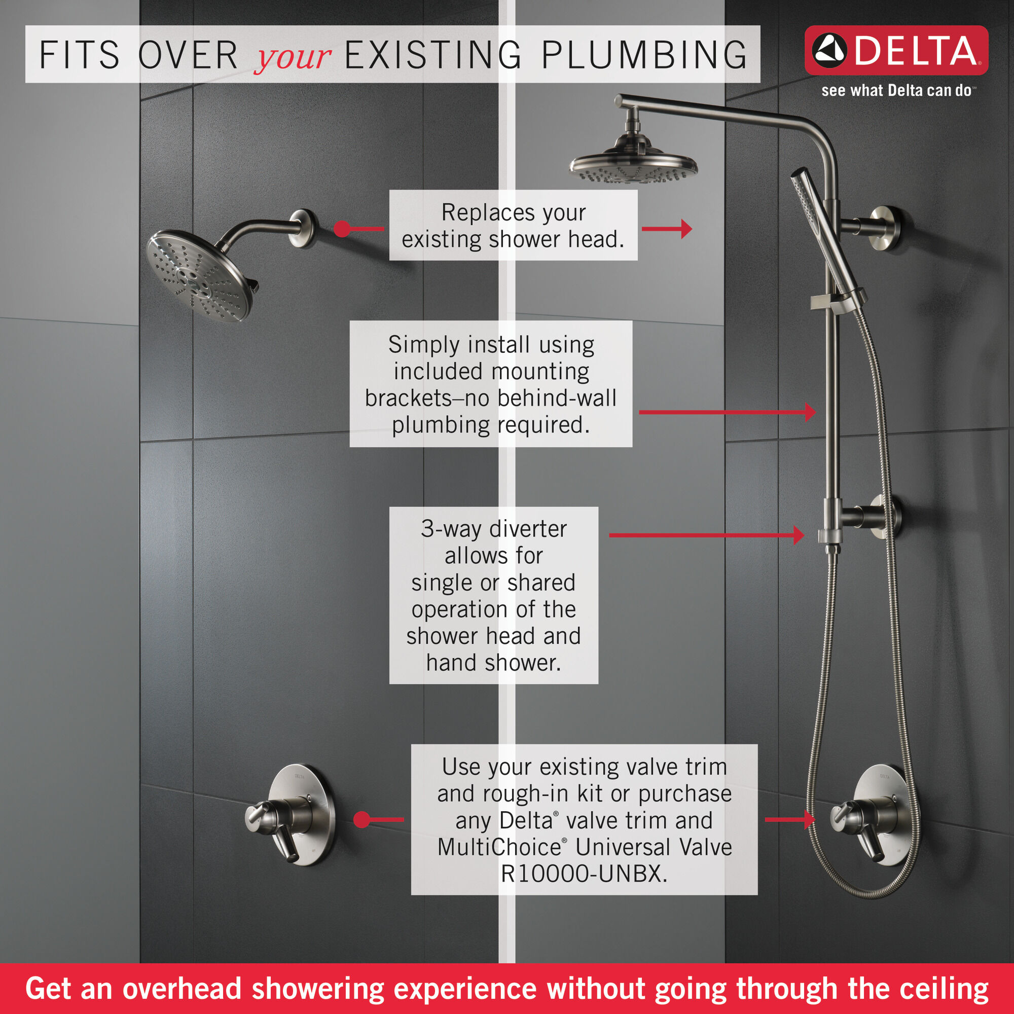 58810-SS Душевая колонна 18 дюймов, круглая Delta Faucet Universal Showering Нержавеющая сталь  - Вид №1