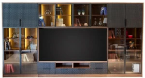 Mobi Оборудованная стена из дерева и стекла с подставкой под телевизор