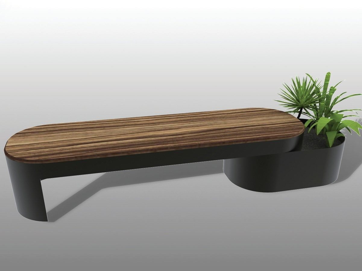 Стальная и деревянная скамейка со встроенной плантатором без спинки Viscio Urban Design ROUND I-II ARCH-00080248 - Вид №1