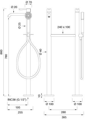 Ceadesign Напольный смеситель для ванны из нержавеющей стали с ручным душем Lutezia plus Ltz 47 - Вид №1