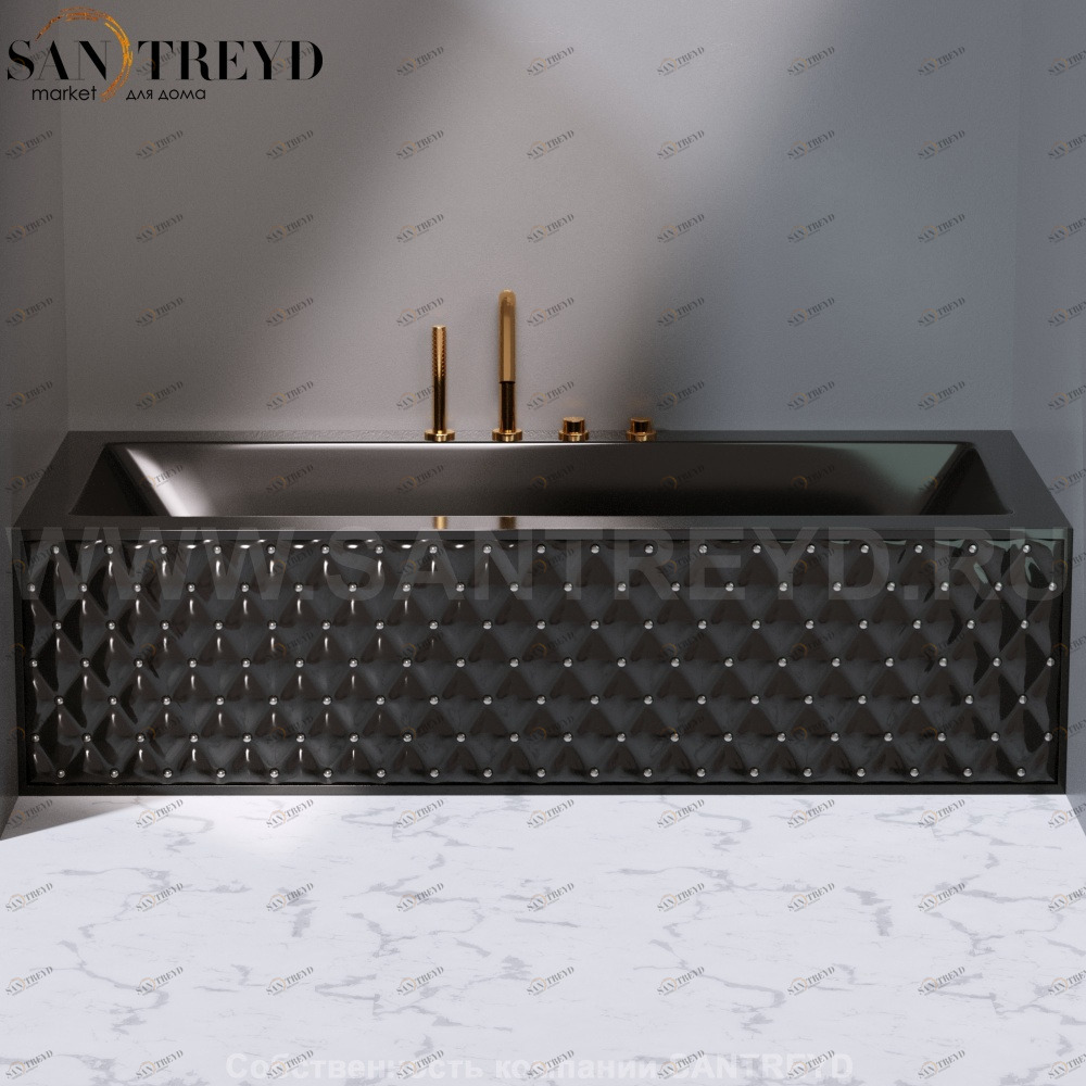 Ванна с декоративными панелями CLASS SQUARE с хромированными вставками черная AeT ITALIA GLASS DV203V0104104P