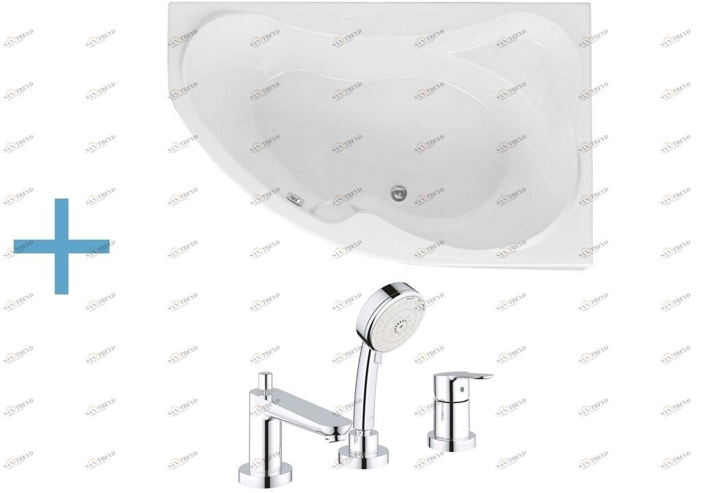 Акриловая ванна Aquanet Capri 160x100 R (каркас + смеситель Grohe BauEdge 2511700A) 002039150017645900240613