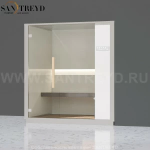 Effegibi ONE H LO60020007 Хаммам. Установка: в правый угол. Правая дверь. Мощность: 4,5 кВт макс. Размеры: длина 214 см, ширина 171 см. Отделка: матовый лакированный белый аллюминий и серый ламинат из керамогранита.