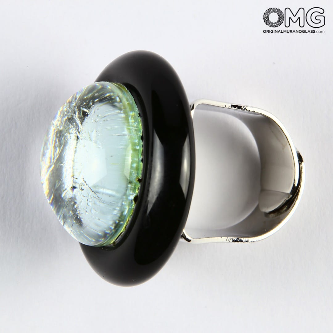 2481 ORIGINALMURANOGLASS Кольцо — стекло соммерсо серебряное— муранское стекло - Original Murano Glass OMG 3 см  - Вид №1