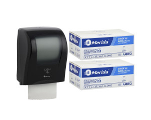 PROMO63 ОДИН черный автоматический бесконтактный диспенсер для полотенец за 200 злотых нетто при покупке 2 коробок полотенец TOP AUTOMATIC RAB312 (12 x 240 м = 2800 м, 11 292 листа) Merida