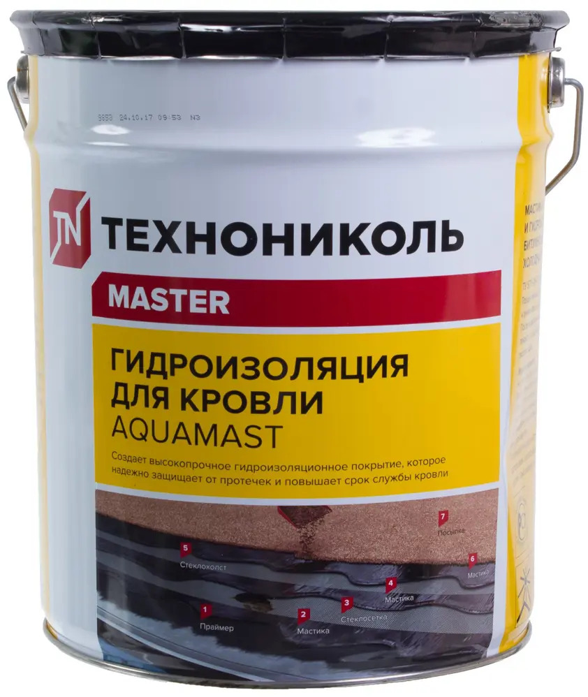 Битумная мастика ТЕХНОНИКОЛЬ AquaMast для гидроизоляции кровли 18 кг 18738679
