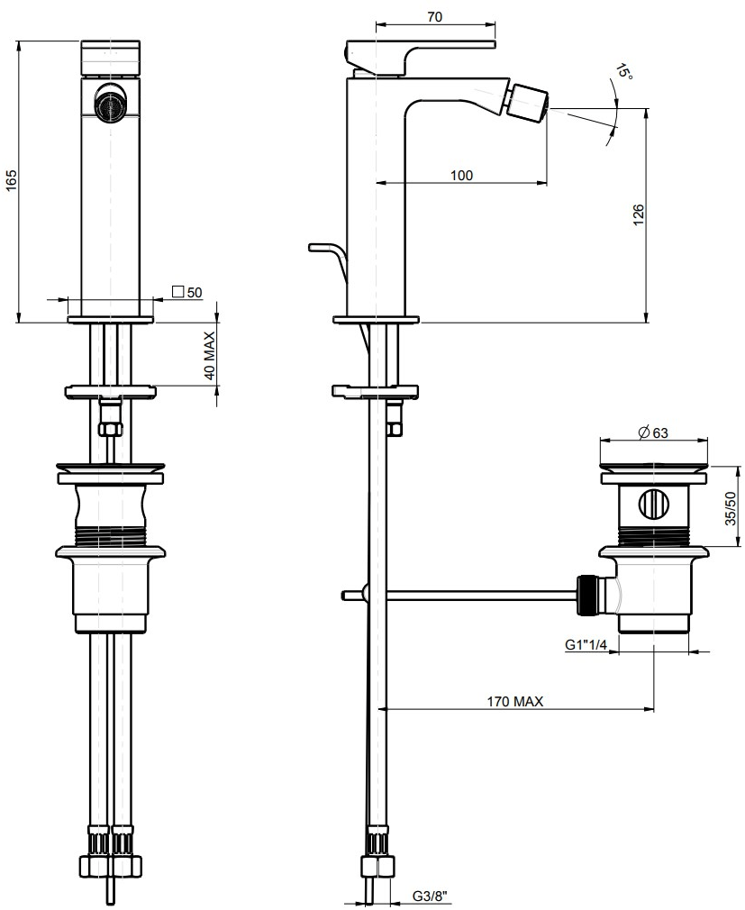 Rubinetterie Frattini Смеситель для биде, однорычажный, со сливом Vita sun-id-1495064 - Вид №5