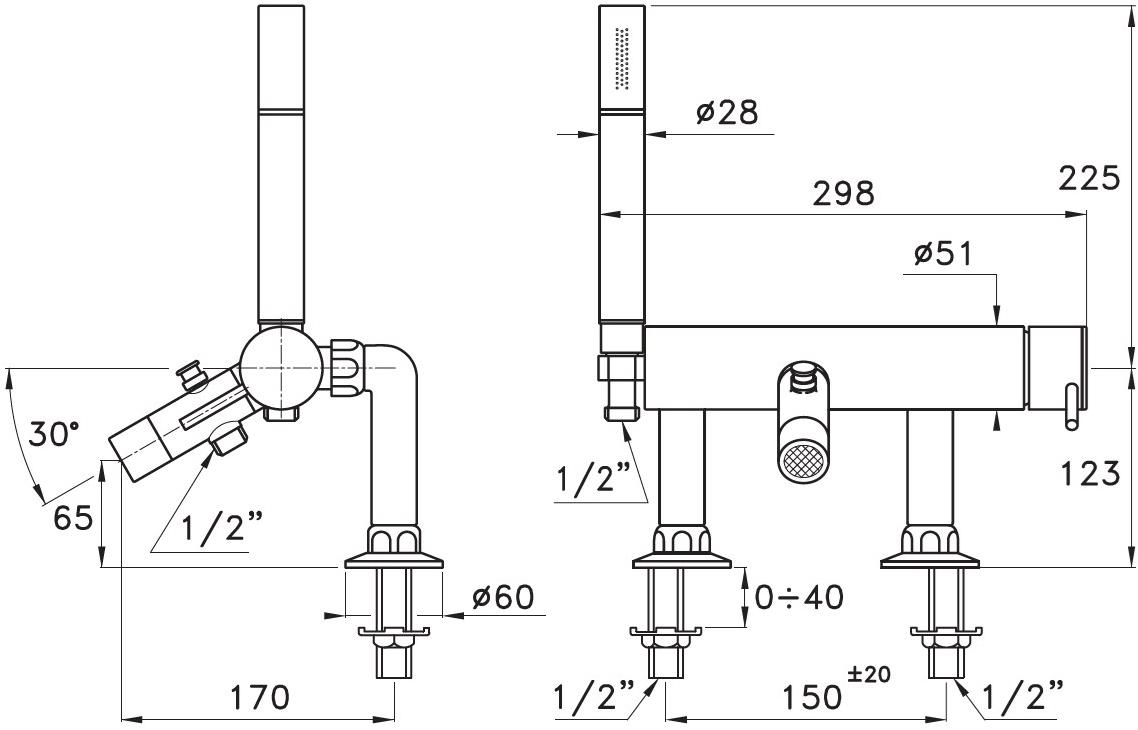 RUBINETTERIE STELLA Смеситель для ванны на 2 отверстия с переключателем Lucilla Ll02005cr00 - Вид №1