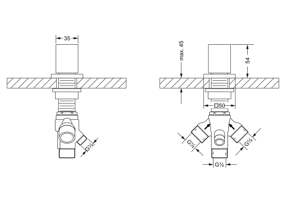 Переключатель на два положения ½", монтаж на борт ванны JOERGER Acubo 621.40.750.000 - Вид №1