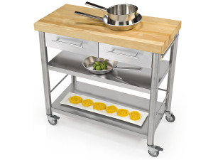 Отдельно стоящий кухонный модуль из нержавеющей стали и дерева