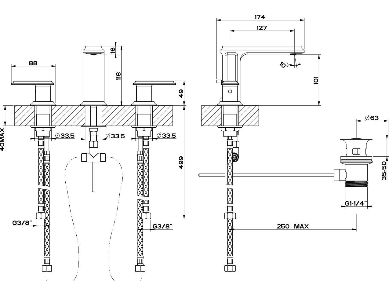 Смеситель для раковины с 3 отверстиями Gessi элегантность ARCH-00089637 - Вид №3