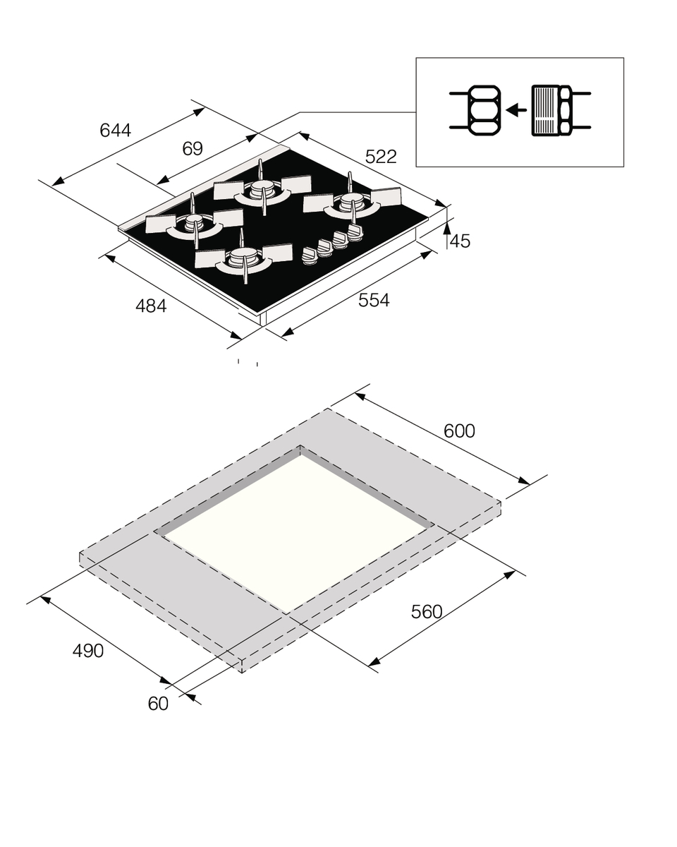5485180 Газовая варочная поверхность Asko HG8640BGB1 STDN-0053673 - Вид №4