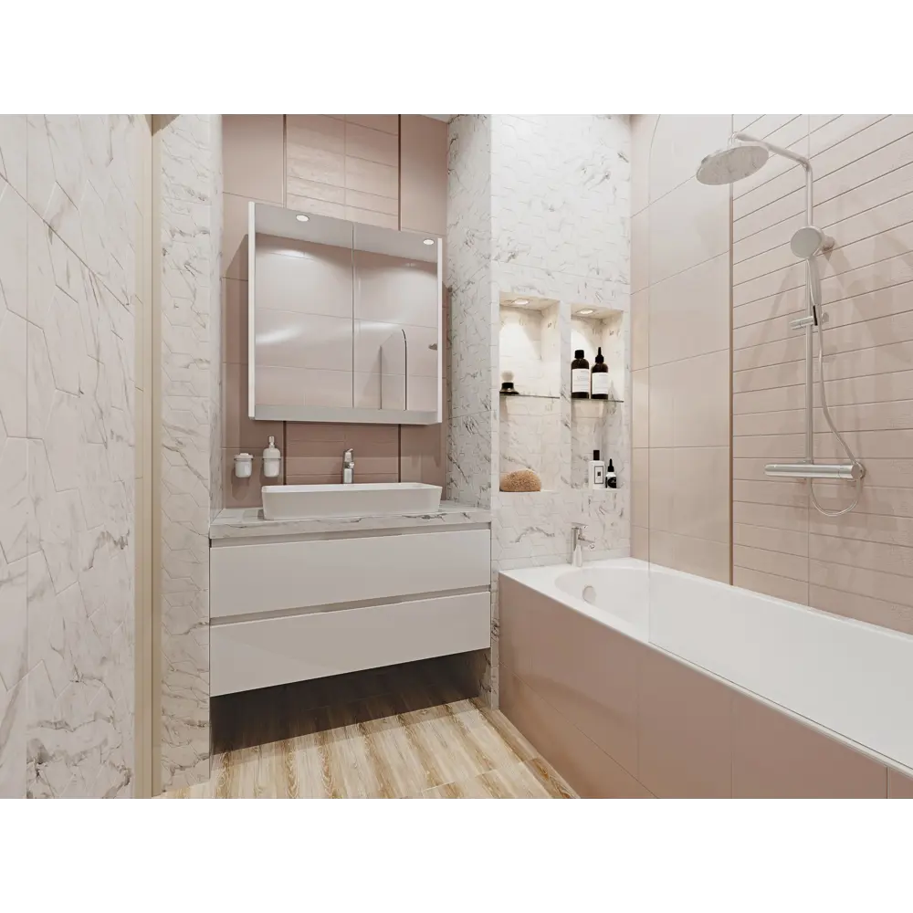 Плитка настенная Tone 35x25 см 1.4 м2 цвет розовый матовый BELANI STLM-2190067 - Вид №4