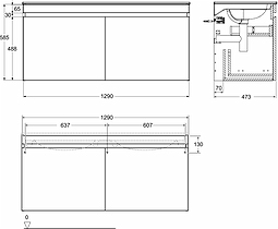 42394 IFO Renova Плоская тумба для умывальника с двумя ящиками и двумя внутренними ящиками, W = 1290 мм, W1 = 1300 мм, вяз, пленка  - Вид №7