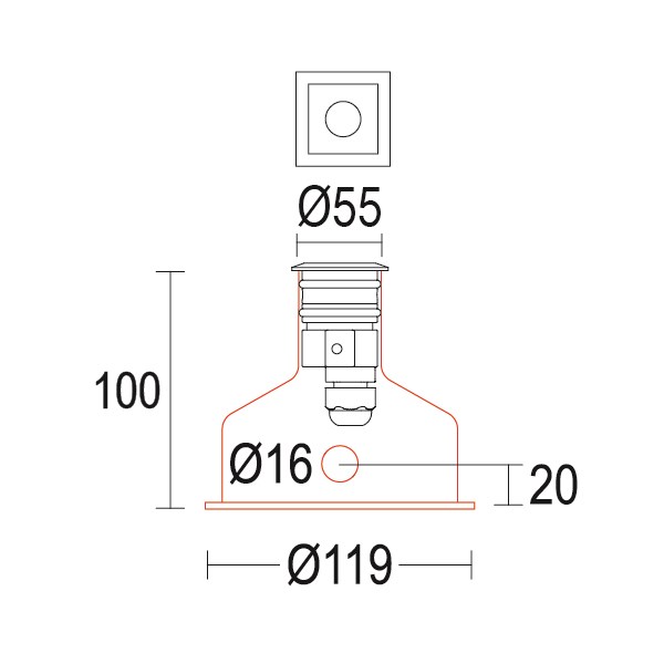 MaxiSegno SQ 55 24V Ghidini Segno SQ .15 Нержавеющая Сталь  - Вид №1