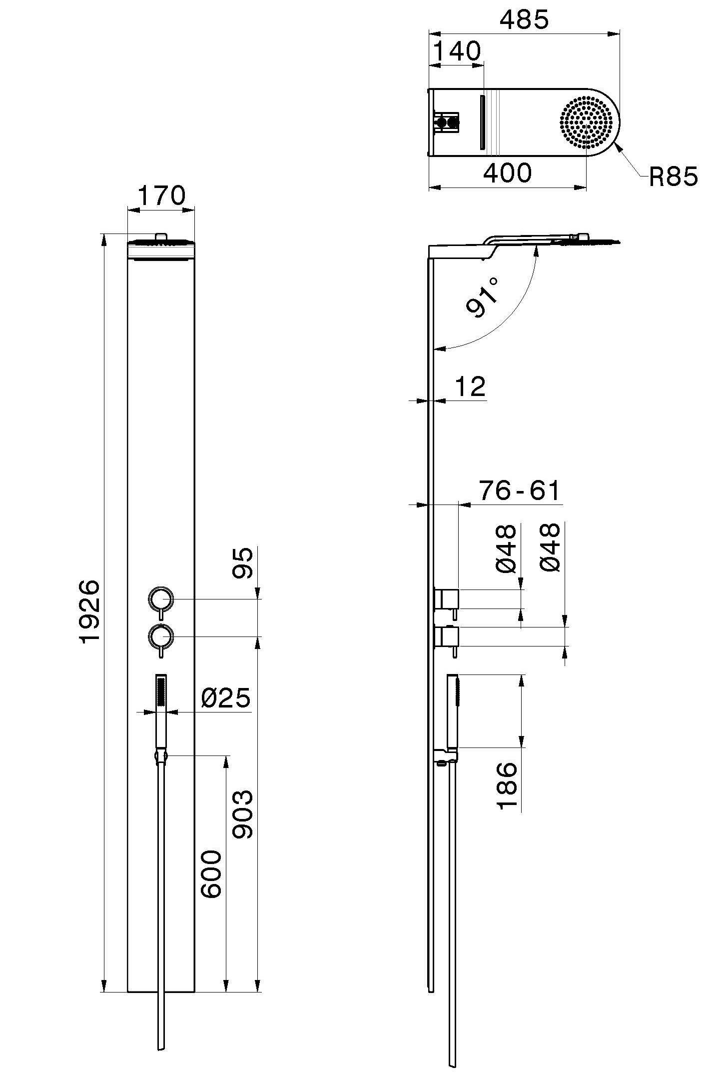 Стальная термостатическая душевая колонна с ручным душем Newform душевые колонны ARCH-00020864 - Вид №1