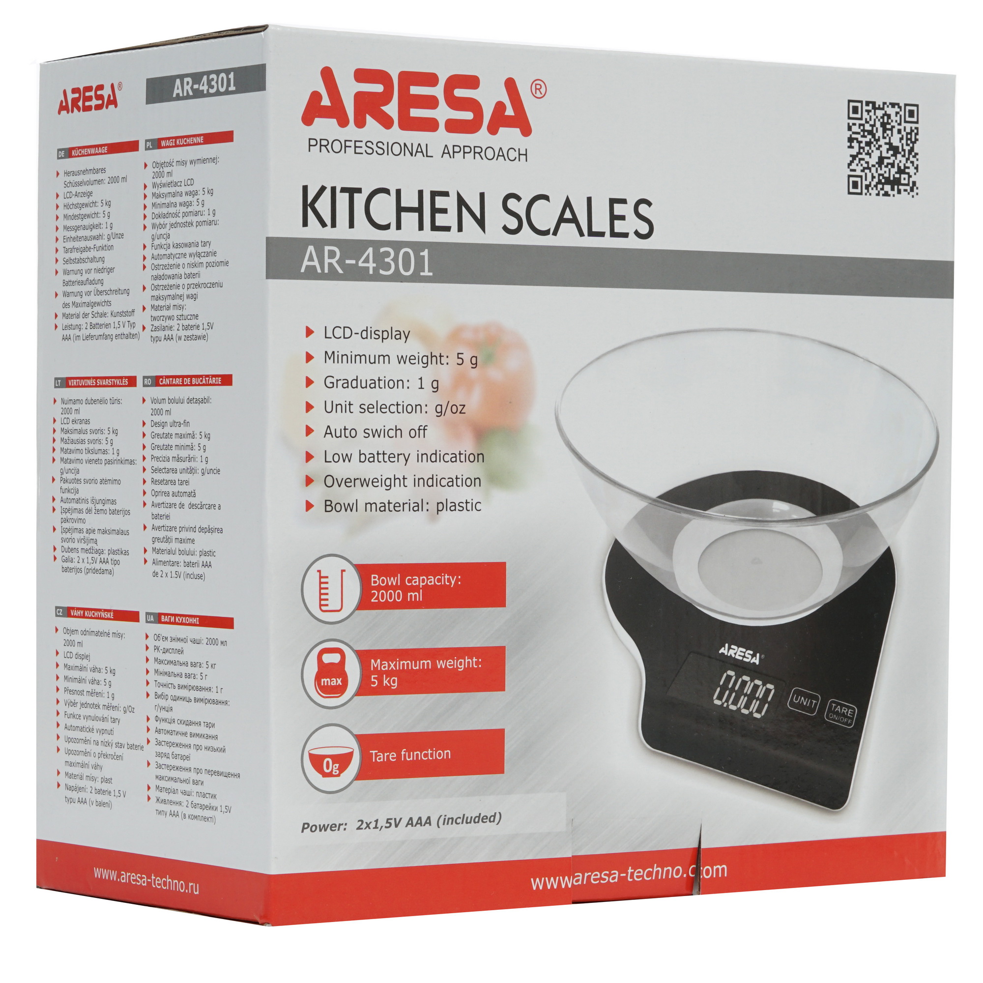8160802 Кухонные весы ARESA AR-4301 черный STDN-0012319 - Вид №6