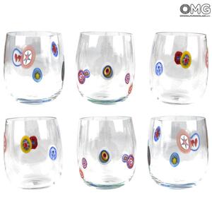 4304 ORIGINALMURANOGLASS Набор из 6 стаканов - миллефиори - муранское стекло OMG 7 см
