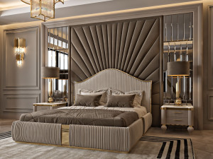 Двуспальная кровать с мягким изголовьем