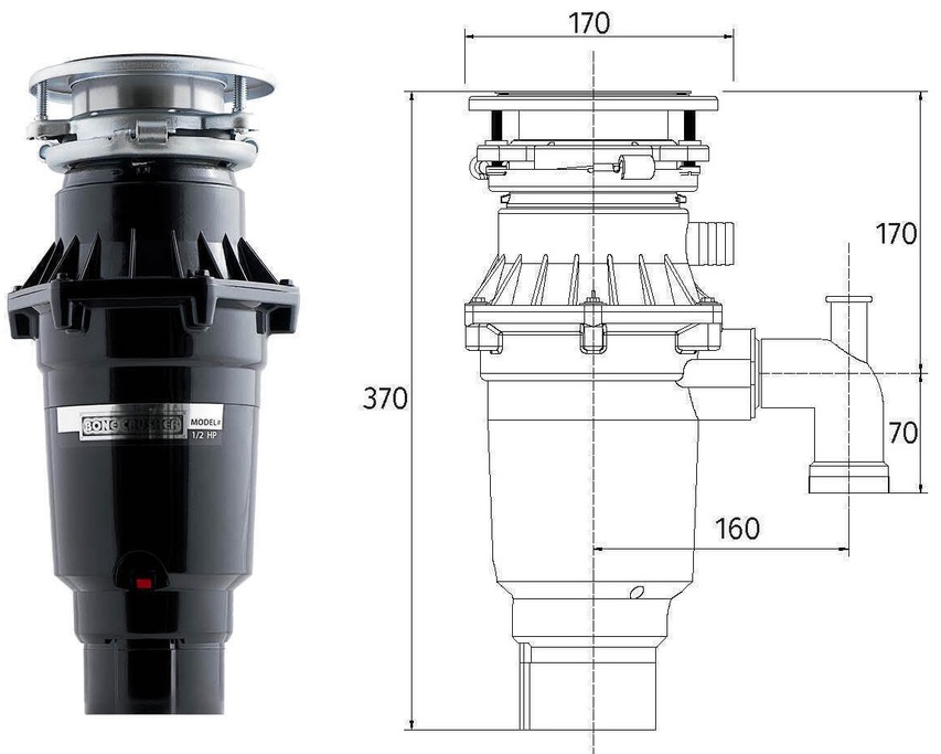 Измельчитель пищевых отходов Bone Crusher 810 Slim Line для кухонной мойки, постоянный магнит BC Slim Line ВС810-SL Slim Line - Вид №6