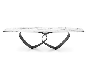 Стол с металлическим основанием и керамическим верхом