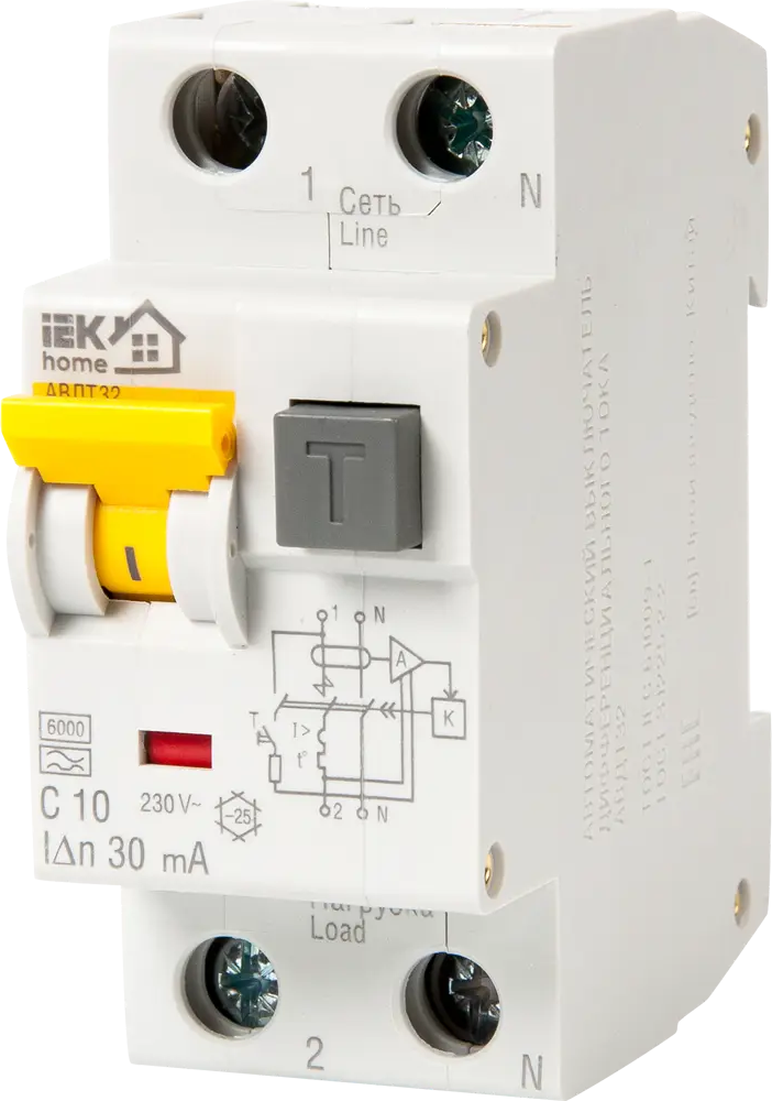 Дифференциальный автомат IEK Home АВДТ-32 C10 для защиты электросети 18072504
