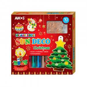 22939 Набор витражных красок с витражами "Новогодний 2", 10 цветов по 10,5 мл., 12 мини-витражей 1/12 AMOS