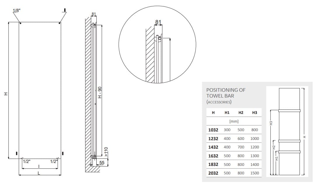 Вертикальный полотенцесушитель с горячей водой Cordivari Design Neo Design ARCH-00117690 - Вид №2