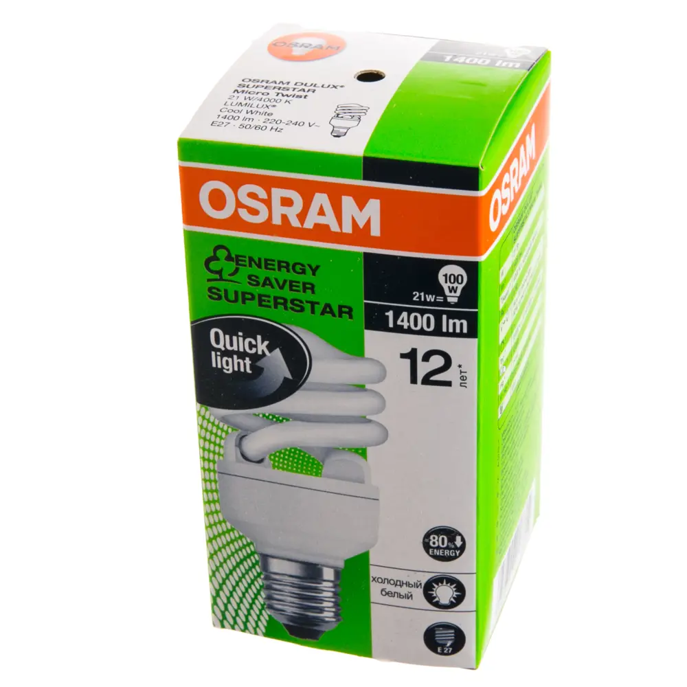 Лампа энергосберегающая Osram спираль E27 18 Вт свет холодный белый STLM-2115798 - Вид №1