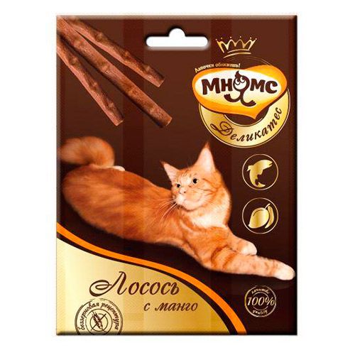 ПР0042777 Лакомство для кошек Деликатес лакомые палочки с лососем и манго 9см 3х4г МНЯМС 