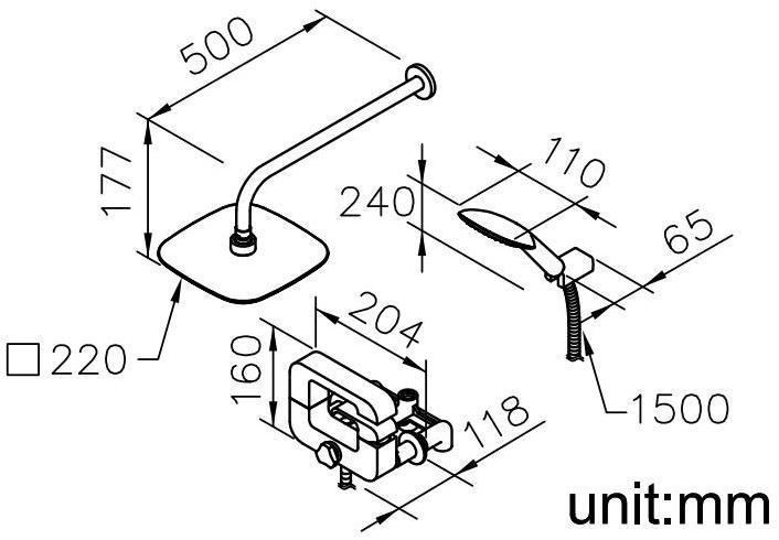 JUSTIME Однорычажный смеситель для душа с ручным душем с верхним душем Dragon 6904-bw-82cp - Вид №1