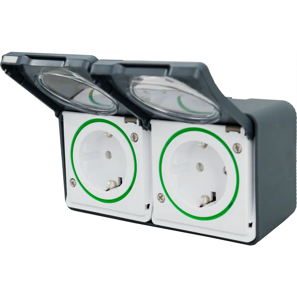 Розетка двойная накладная влагозащищённая Schneider Electric Mureva Styl с заземлением с крышкой и шторками IP55 антрацит 82307251 STLM-2078985 - Вид №3