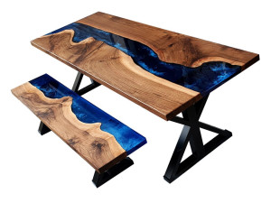Скамейка / стол из орехового дерева и смолы