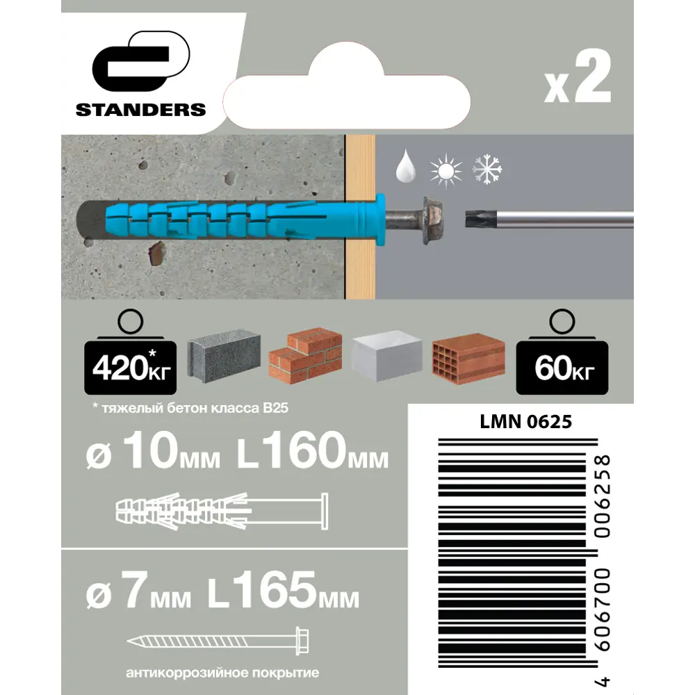 Дюбель фасадный с шурупом Standers 10х160 мм, 2 шт STLM-2074096 - Вид №4