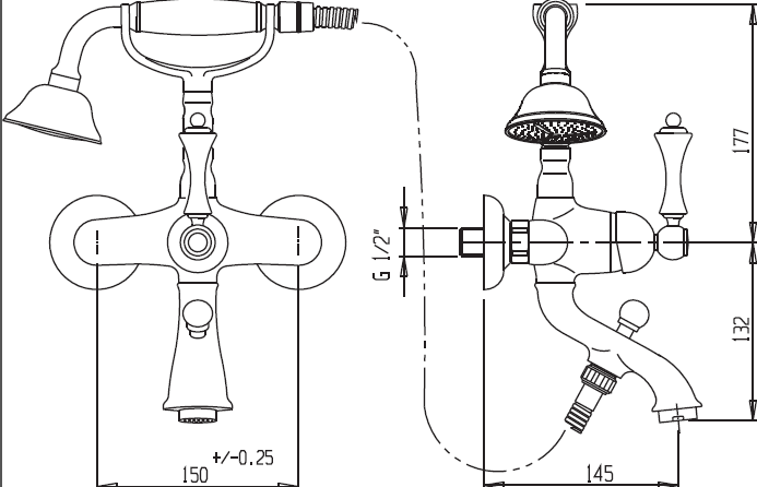 Смеситель на борт ванны с ручным душем CEZARES ATLANTIS-PBV-02-Sw/M - Вид №1